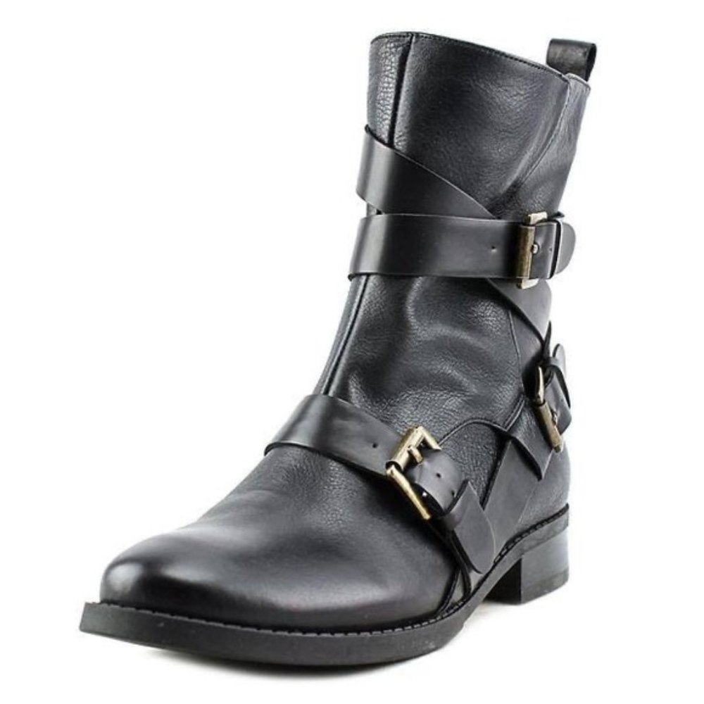 Nine West Trentao Motorcycle Black Leather Boots Women's Size 8 M